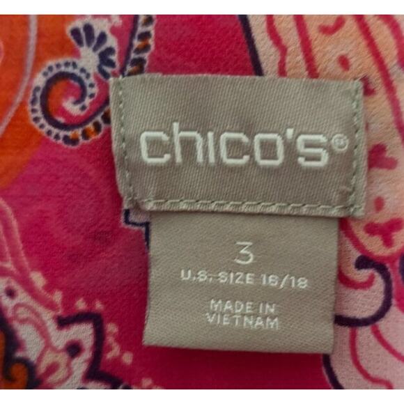Chico's Paisley Pink Red Orange Easy Shirt Size 18 - Picture 8 of 8